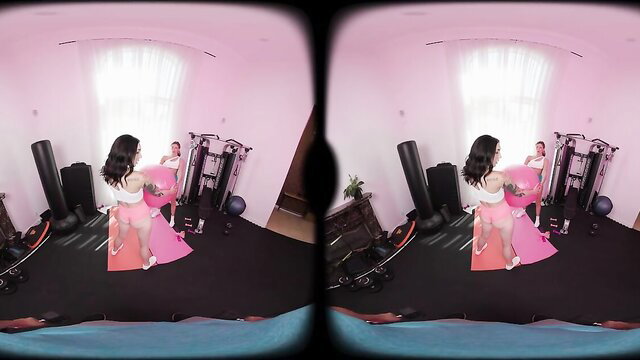 Addison Vodka and Charlotte Sins VR gym pink lingerie tease