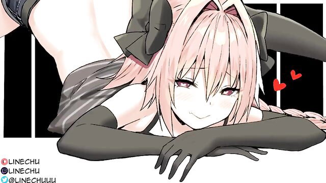 Seductive pink-haired anime girl in lingerie & gloves, ASMR femboy breeding tease