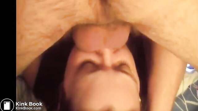 POV facesitting with woman's face buried in man's ass and balls