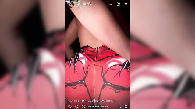 Yololary closeup red bodypaint thong ass cheeks tease