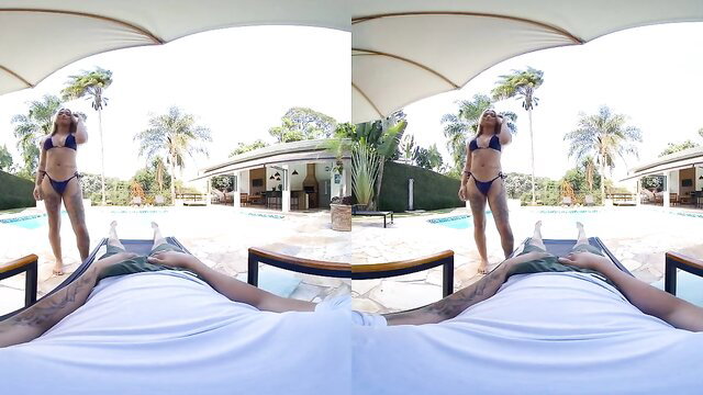 Horny Latina Tgirl Mannuela Silva in bikini by pool POV