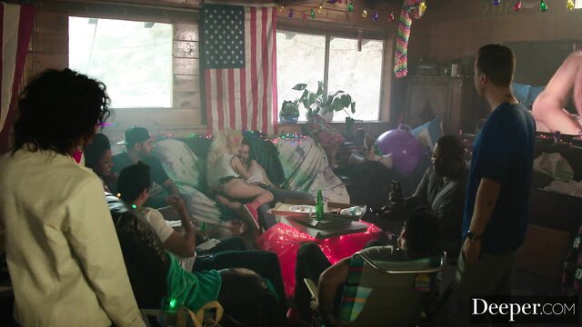 Kenzie Reeves in wild party orgy with petite teen and group sex