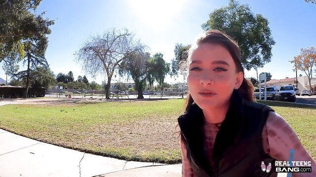 Amateur cutie Veronica Church in park, ready for paid quickie