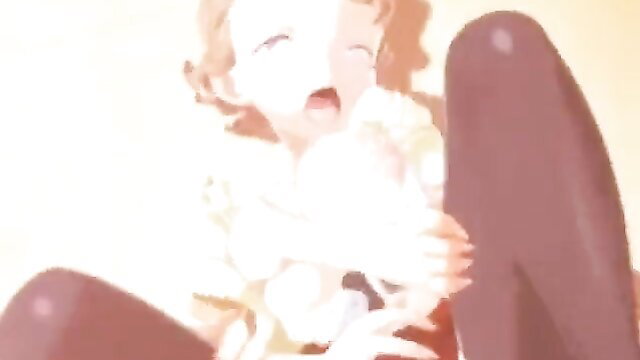 Blonde 3D hentai futa teen with huge cock, open mouth ecstasy, spread legs