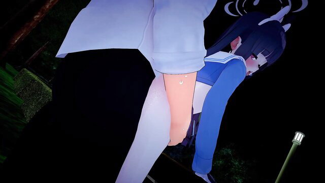 Anime girl in school uniform bent over fucked doggystyle outdoors