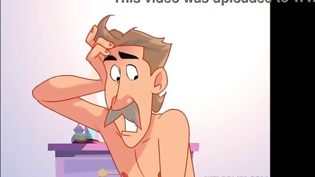 Cartoon daddy scratching head confused naked in naughty home