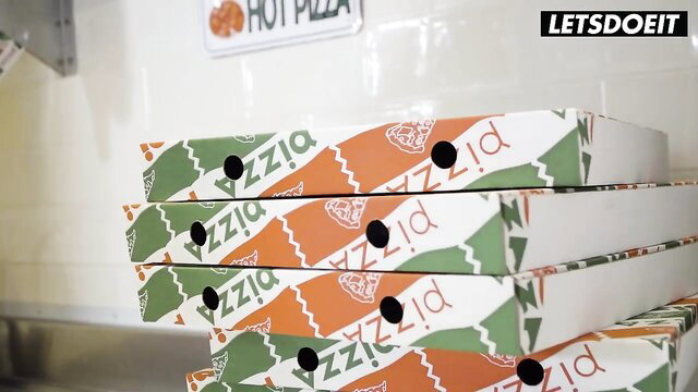 Hot pizza boxes stacked at restaurant, Miss Jackson adult video thumbnail