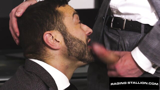 Suited men in intense flip fuck: bearded guy sucks cock in New York realtor HR scene