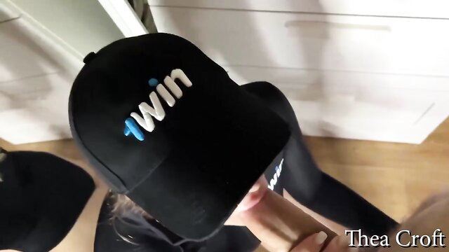 Blonde in black twinline cap rides cock doggystyle POV after school