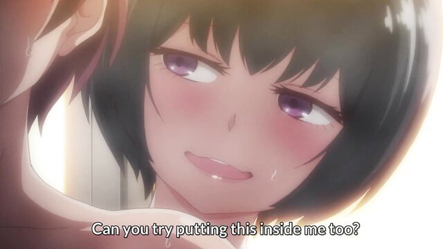 Cute Japanese anime girl with short black hair begs to put it inside her POV