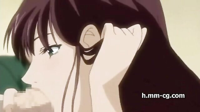 Anime hentai girl with long black hair touching ear closeup