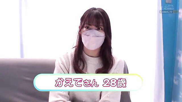 28-year-old Japanese woman in mask and sweater, cute bangs and long hair