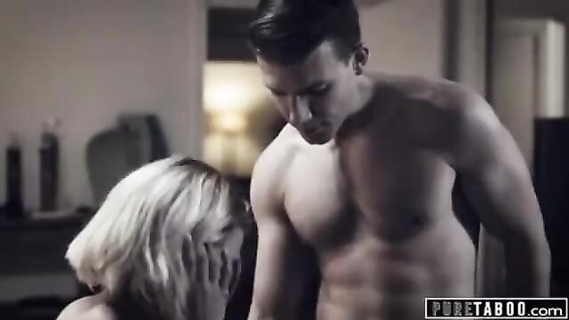 Blonde stepmom pleasures injured son's cock in taboo scene