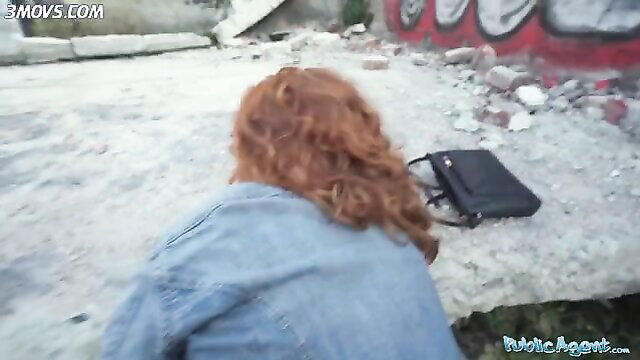 Cherry Candle redhead bent over doggystyle in public ruins