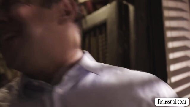 TS stepteen neck exposed in dimly lit room, stepdad surprise anal birthday