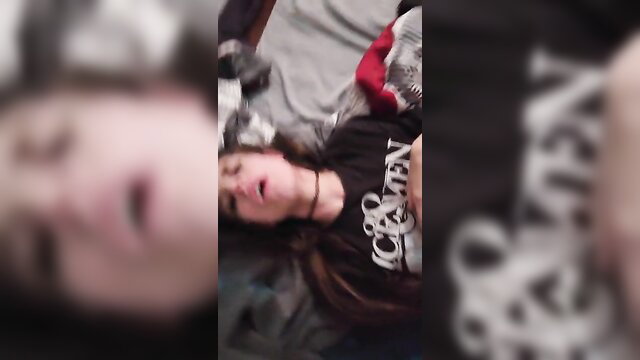 Petite slut choked out, slapped on bed in POV, begs daddy