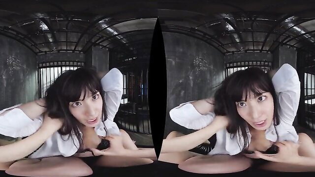 Alicia Williams in VR jail cell tease, sexy white blouse & lingerie