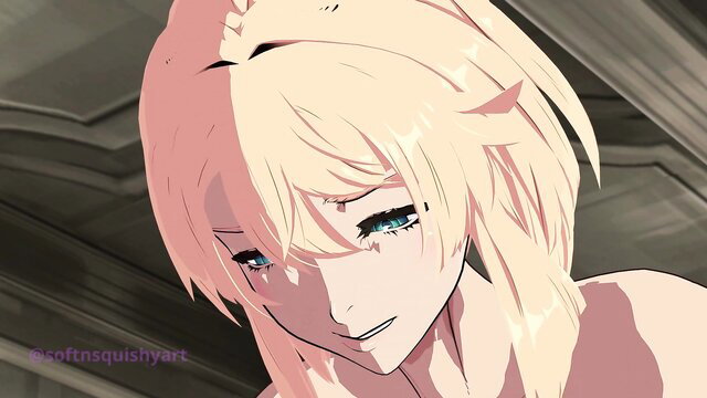 Blonde anime girl Bridget crying nude closeup from Breeding Mount
