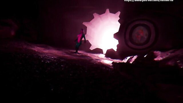 Cartoon Fallout Shelter hentai girl in skimpy outfit at glowing gear portal