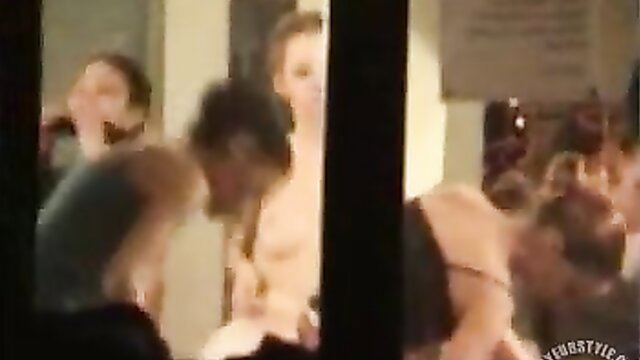 Blurry voyeur clip of nude theater changing room models