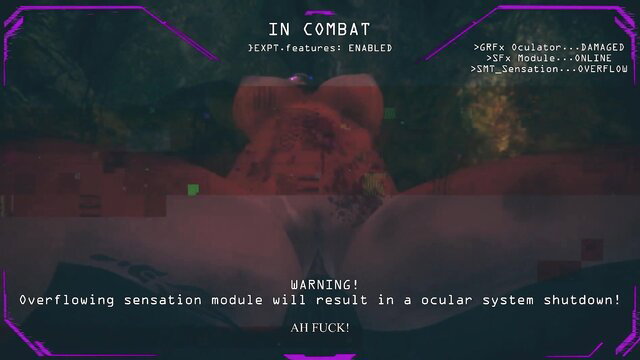 Futuristic hentai girl in combat HUD overload, explicit cyberpunk sex
