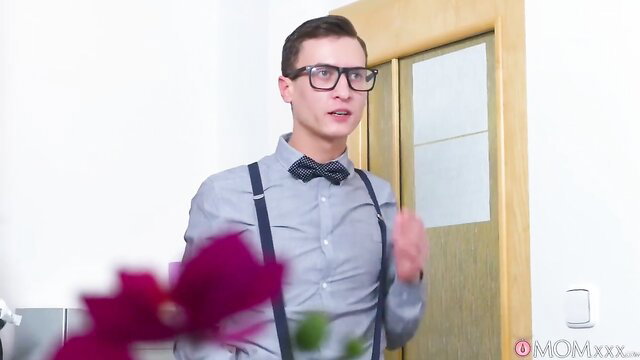 Office nerd in bowtie devoured by big tits MILF boss