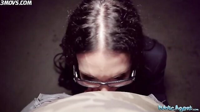 POV deepthroat blowjob from huge tits MILF teacher in glasses