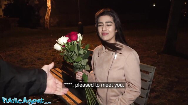 Luna Silver pleased to meet with roses on public agent date night