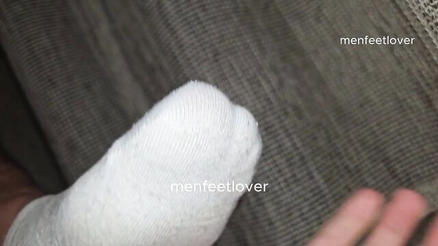 Dad's sweaty white socked feet after Egypt trip, foot fetish closeup