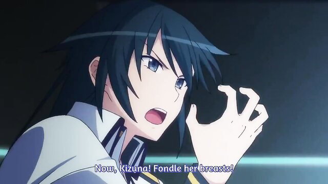 Masou Gakuen HxH hentai girl with huge tits groped by hand