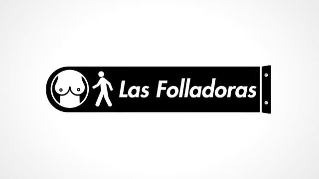Sexy Las Folladoras adult sign with breasts and walking man icon