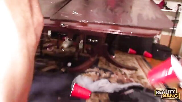 Wild college party gangbang with girl fucked on table