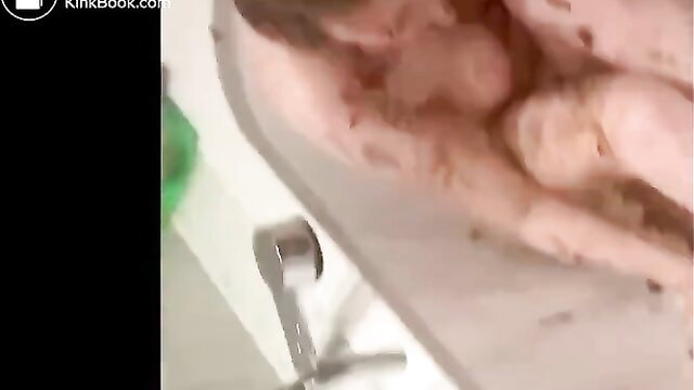 Kat9 from Konsti99 Scatcouple99 squats in shower with messy poop smeared on ass and tits