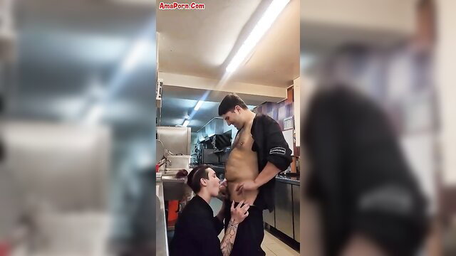 Two Italian chefs fucking in kitchen, muscular guy gets blown