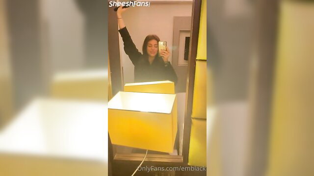 Emily Black solo mirror selfie in black top, OnlyFans teaser