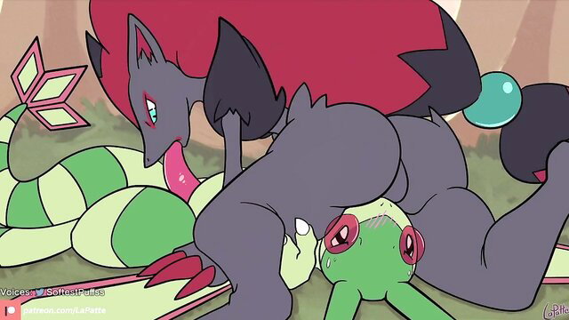 Zorua pounding Serperior and Goomy in wild lesbian slime monster orgy
