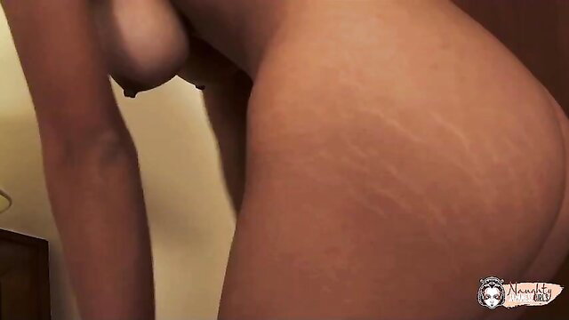 Naked Asian babe Nana with stretch marks flaunts big tits and ass