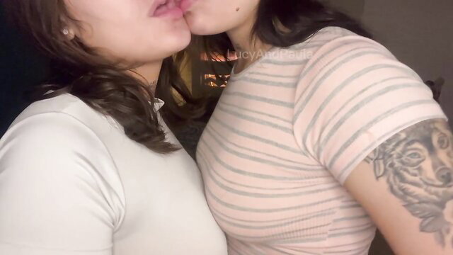 Lesbicocasero horny kisses in tight tops, busty Latinas making out