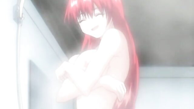 Redhead hentai anime girl with huge tits posing nude asleep