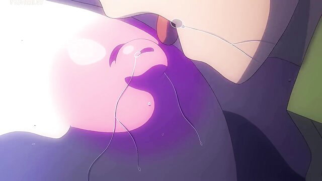 Anime hentai girl with pink hair drooling in ecstasy, Sakusei Byoutou