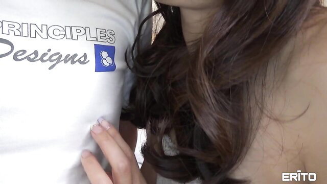 Asian beauty in Principles Designs tee teases neighbor in Erito JAV preview