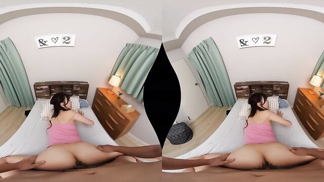 Asian cutie in pink top with huge ass in VR erotic tease