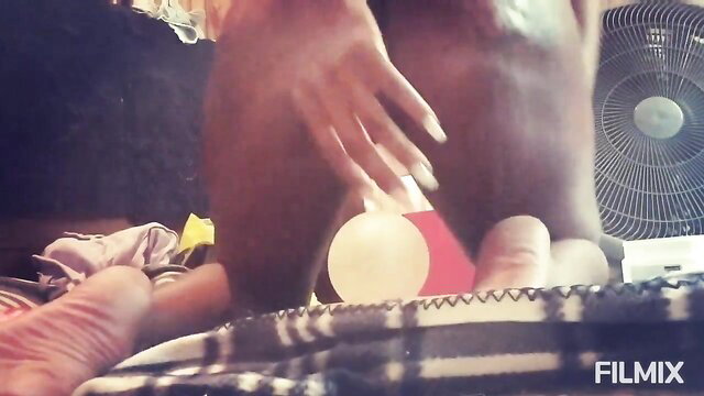 Thick black woman POV fingering wet pussy with big dildo closeup