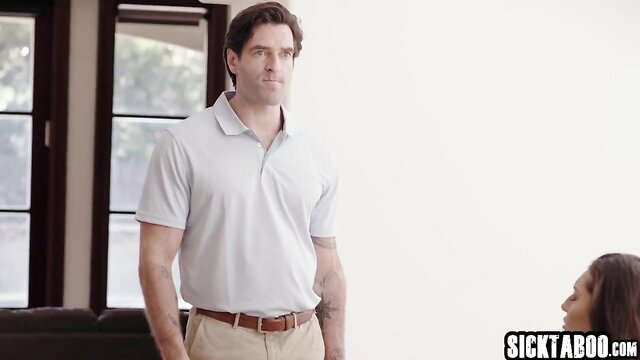 Bella Rolland in tight polo and khakis teases stepdad in taboo scene
