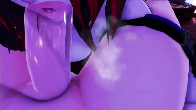 Horny Mommy Valkyrie with huge tits sucks veiny cock closeup