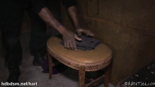 Bound slave's pussy teased relentlessly on punishment stool