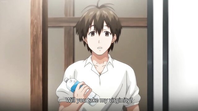 Anime boy in white shirt asks 'Will you take my virginity?' from Joshi Luck Ep.2 hentai