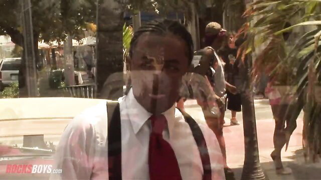 Rock Rockafella strokes his XXL black cock outdoors