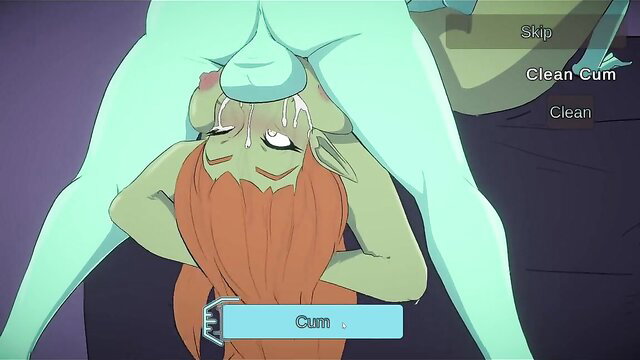 Nrop Gamer green alien girl upside down facefuck cum on tits deepthroat