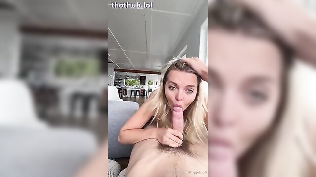 Trippie Bri sucks thick cock closeup in hot blowjob